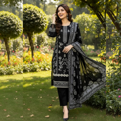 Embroidered Lawn Three Piece Suit With Lawn Dupatta