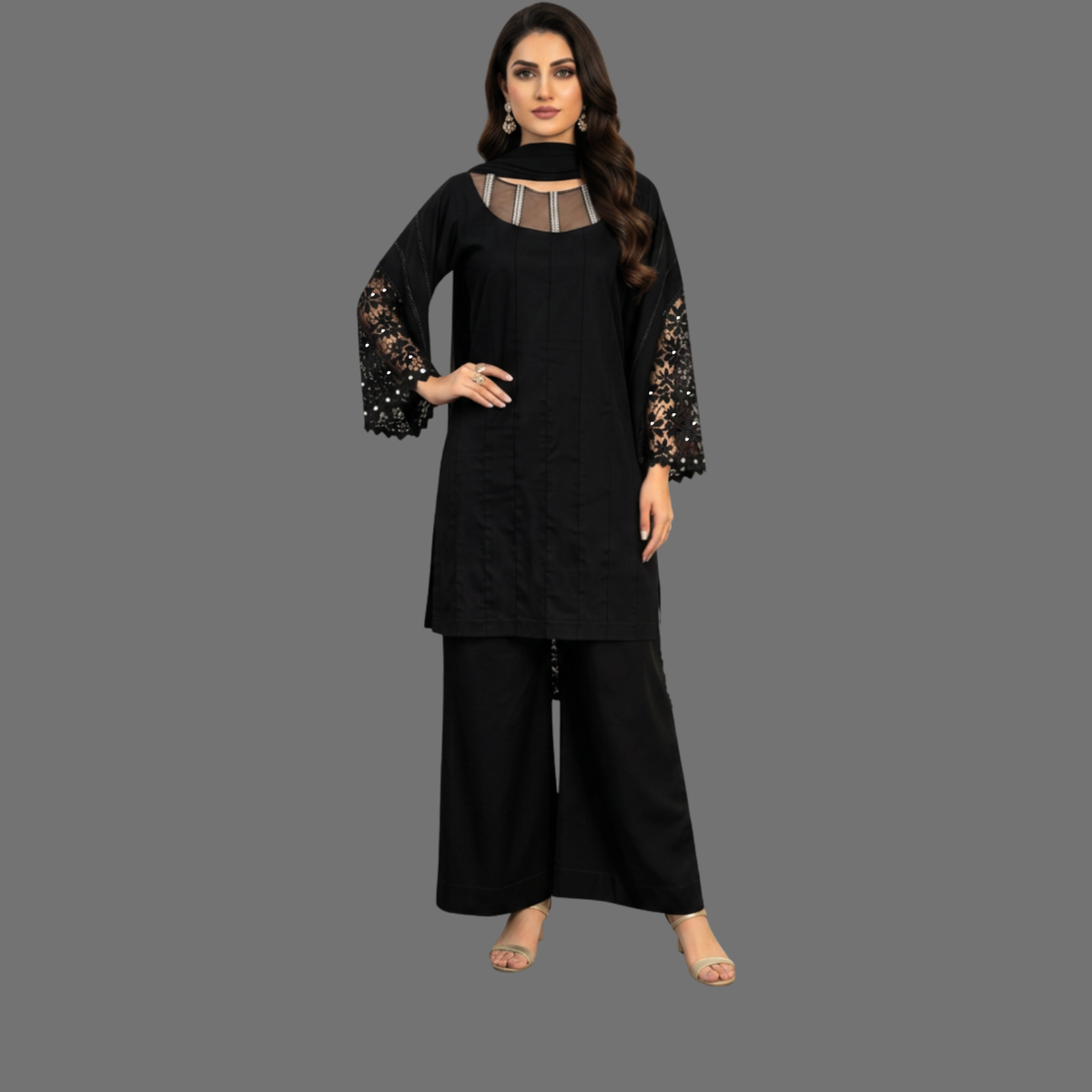 Lawn Three piece suit with Chiffon dupatta