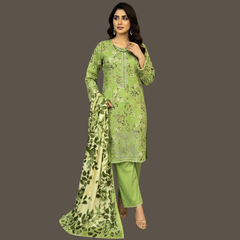 Embroidered lawn three piece suit with lawn dupatta