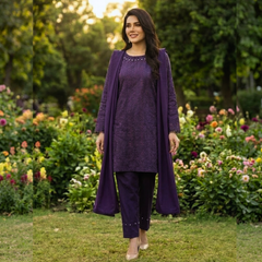 Chikankari lawn three piece suit with lawn dupatta