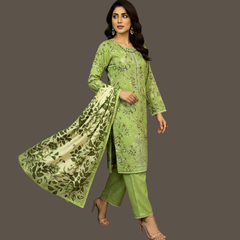 Embroidered lawn three piece suit with lawn dupatta
