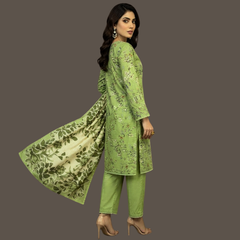 Embroidered lawn three piece suit with lawn dupatta