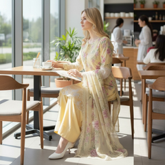 Embroidered Lawn Three Piece Suit With Chiffon Dupatta