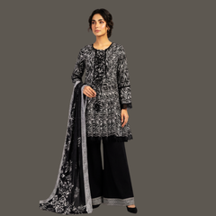 Lawn three piece frock with lawn dupatta