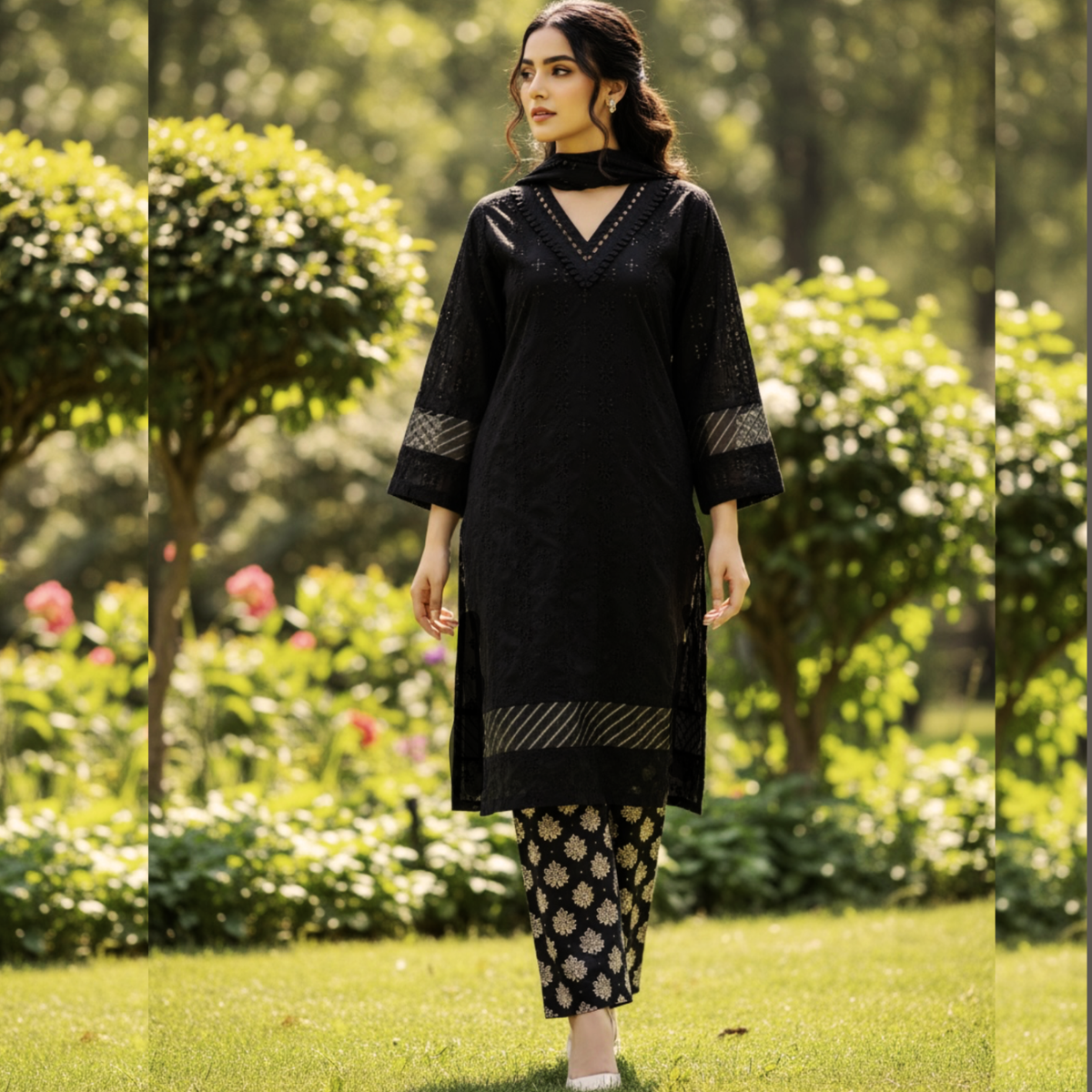 Chikankari three Piece suit with Chiffon dupatta