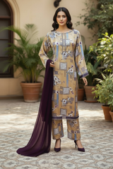 Silk Three Piece  Suit with Chiffon Dupatta