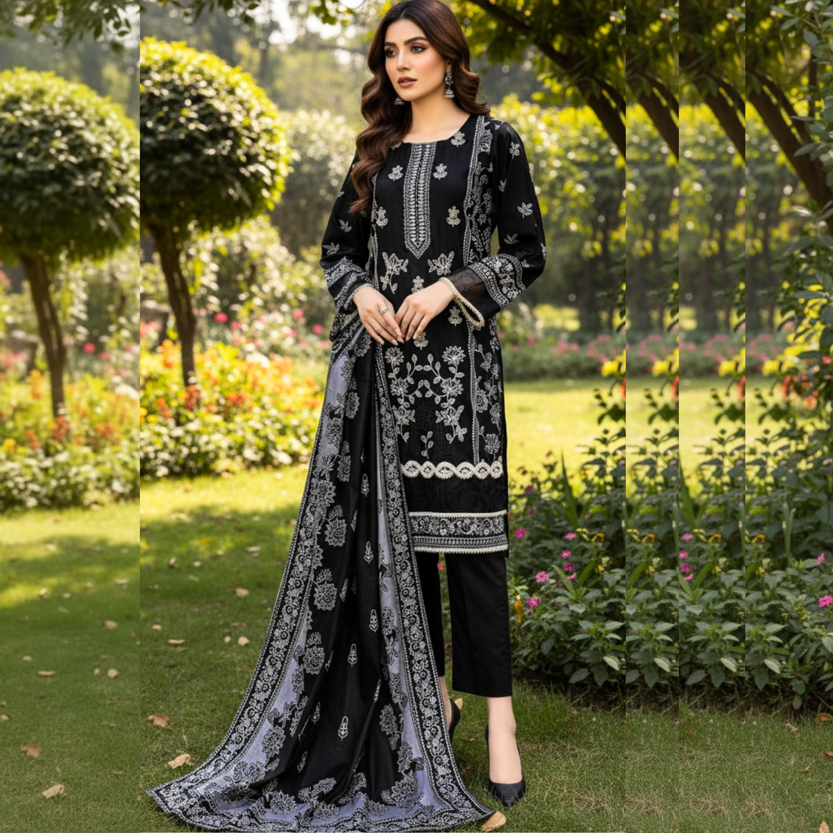 Embroidered Lawn Three Piece Suit With Lawn Dupatta