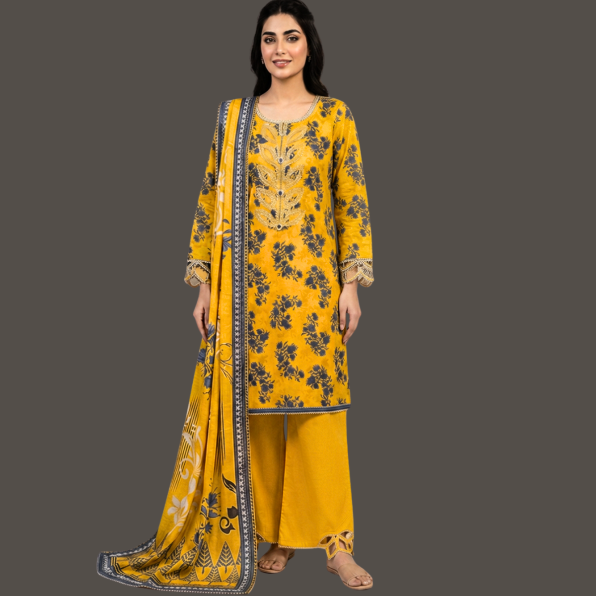 Lawn Three Piece Suit with Lawn dupatta