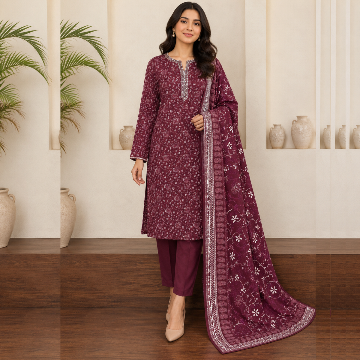 Lawn three piece suit