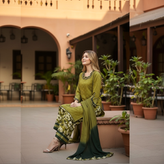ChikanKari Three Piece Suit With Chiffon Dupatta