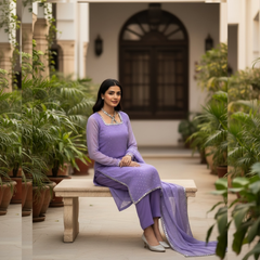 Chiffon Three Piece Suit With Chiffon Dupatta
