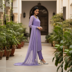 Chiffon Three Piece Suit With Chiffon Dupatta