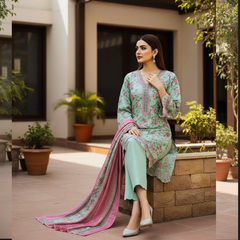 Lawn Three Piece Suit With Lawn Dupatta