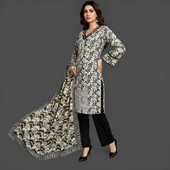 Embroidered Lawn Three Piece Suit With Lawn Dupatta