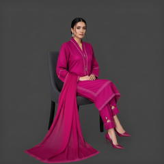 Lawn Three piece Suit with Chiffon Dupatta