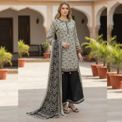 Lawn Three Piece Suit With Lawn Dupatta