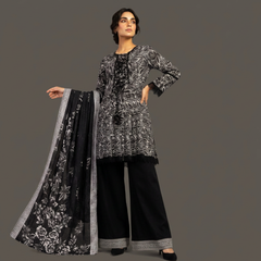 Lawn three piece frock with lawn dupatta