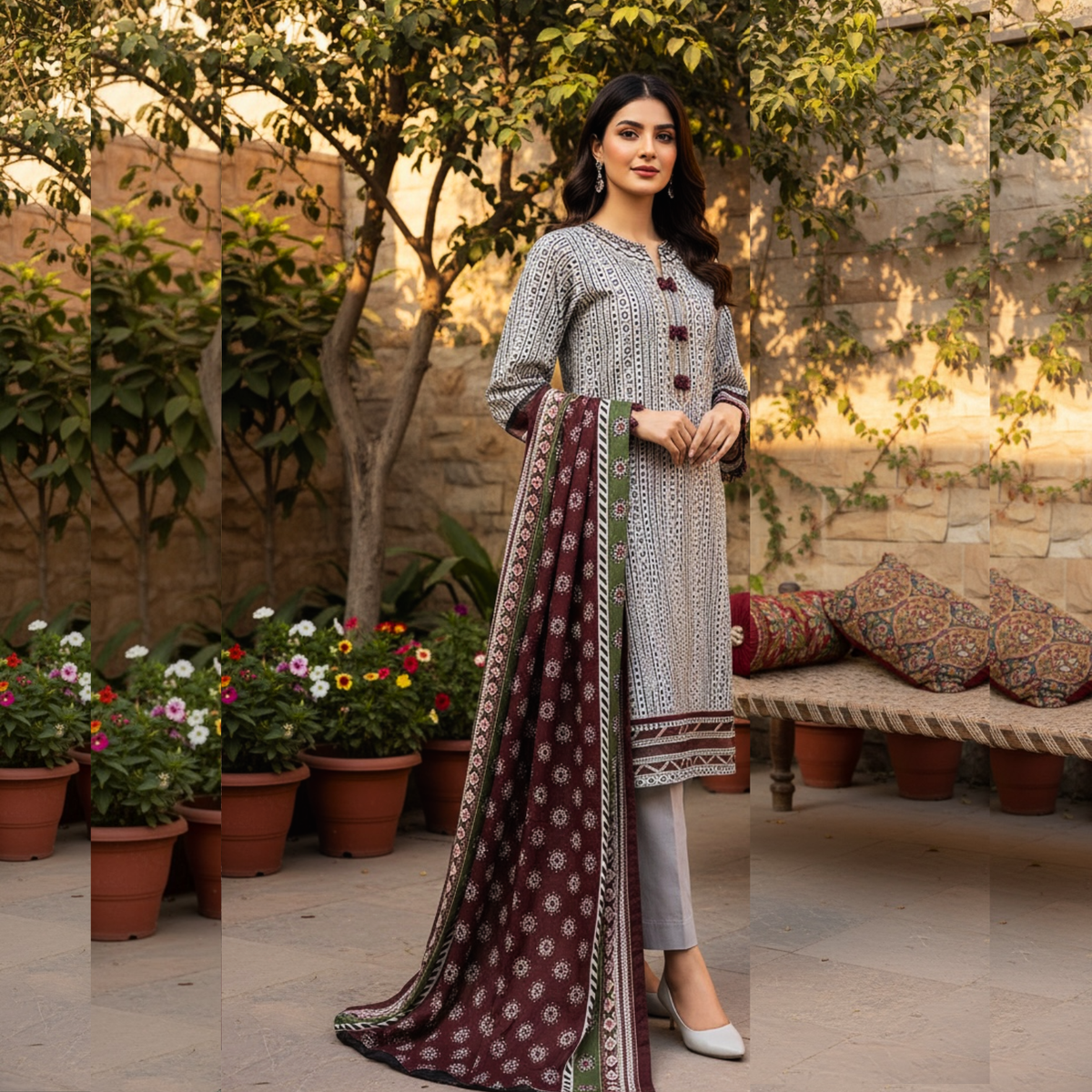 Embroidered Lawn Three Piece Suit With Lawn Dupatta