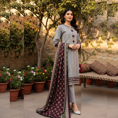 Embroidered Lawn Three Piece Suit With Lawn Dupatta