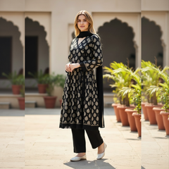 Lawn Three Piece Frock With Chiffon Dupatta
