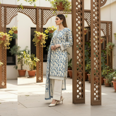 Embroidered Lawn Three Piece Suit With Lawn Dupatta