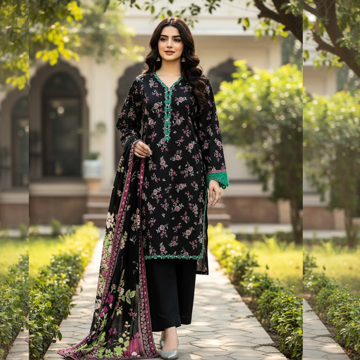 Lawn Three Piece Suit With Lawn Dupatta