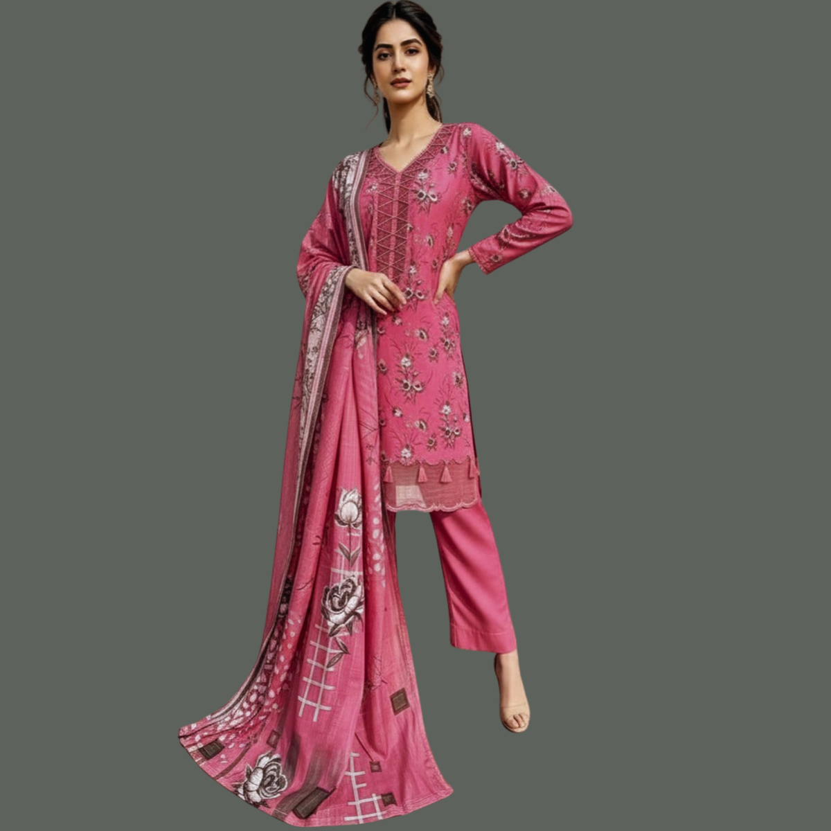 Lawn Three Piece Suit With Lawn Dupatta