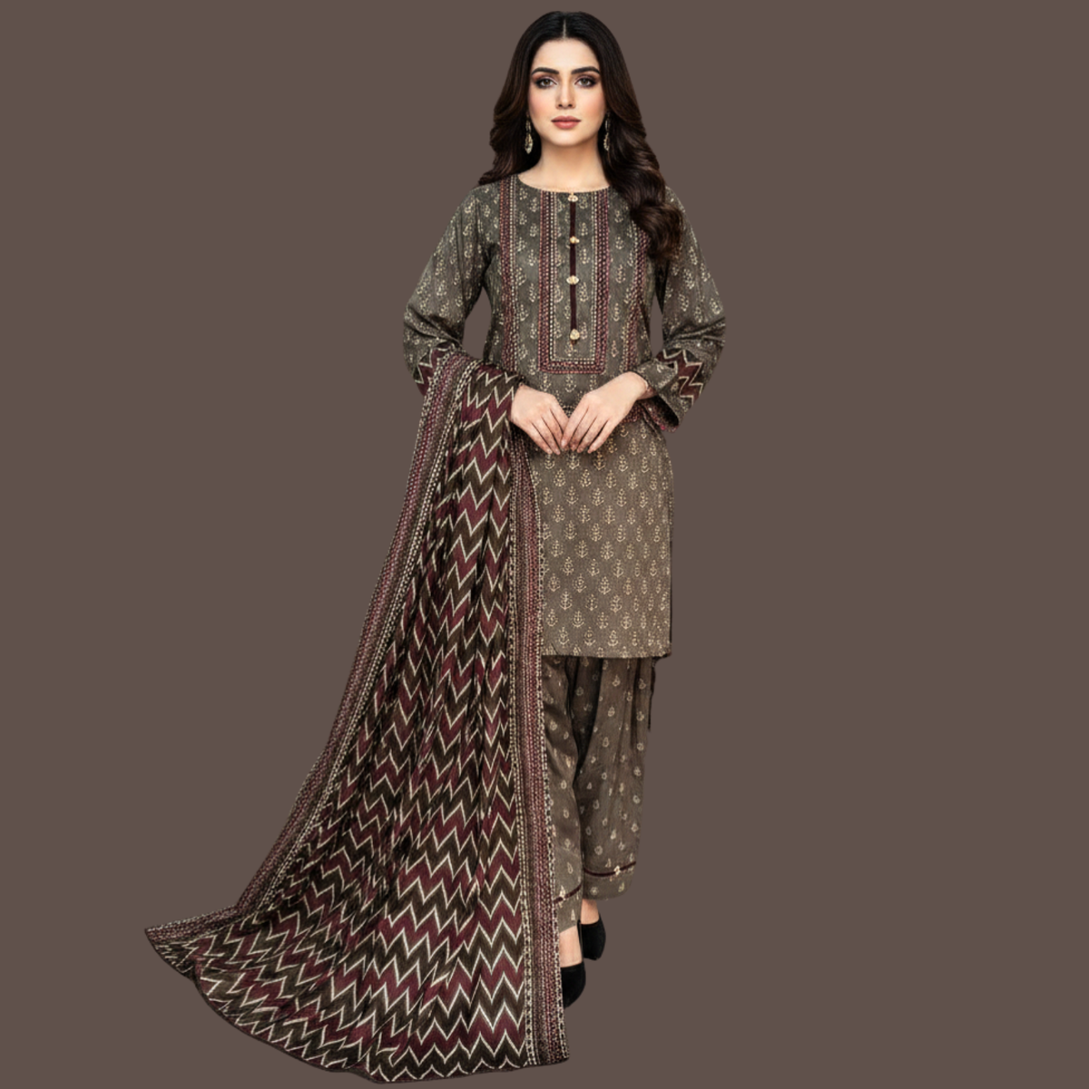 Lawn Three Piece Suit With Lawn Dupatta