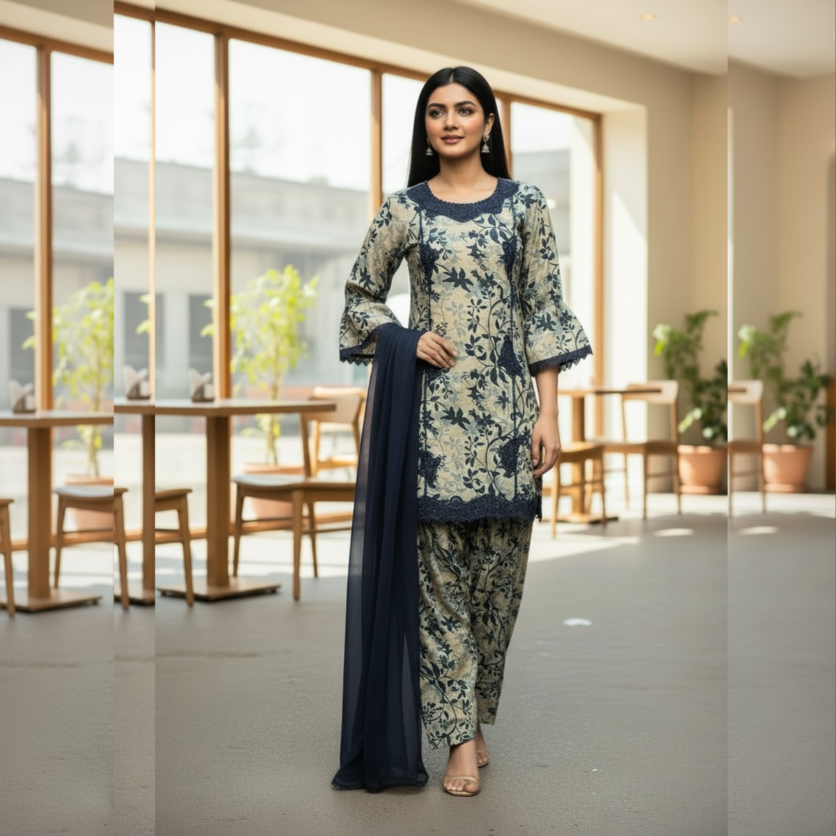 Lawn Three Piece Suit With Chiffon Dupatta