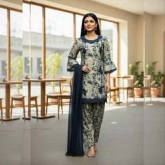 Lawn Three Piece Suit With Chiffon Dupatta