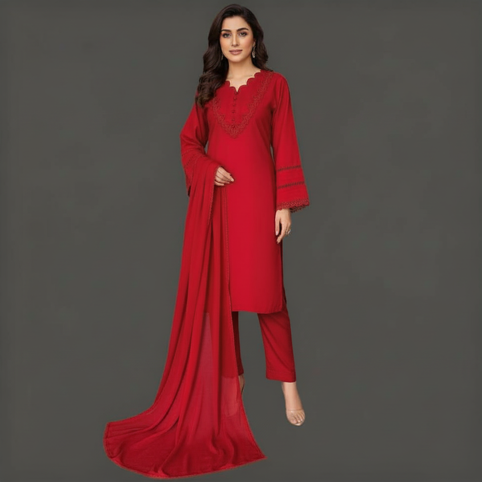 Lawn Three Piece Suit with Chiffon Dupatta