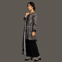 Lawn three piece frock with lawn dupatta