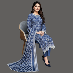 Lawn Three Piece Suit With Lawn Dupatta