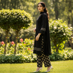 Chikankari three Piece suit with Chiffon dupatta