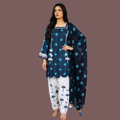 Lawn three piece suit with Farshi shalwar