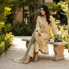 Embroidered Lawn Three Piece Suit With Chiffon Dupatta