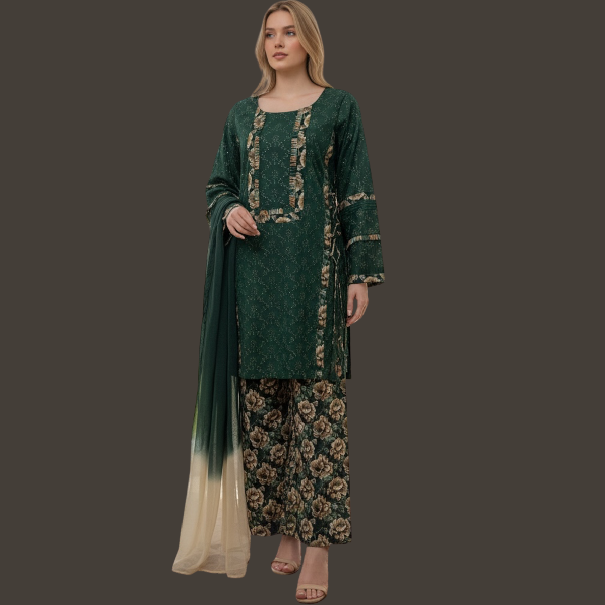 Chikankari Lawn Three piece suit with Chiffon dupatta