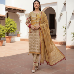 Lawn Three Piece Suit With Lawn Dupatta