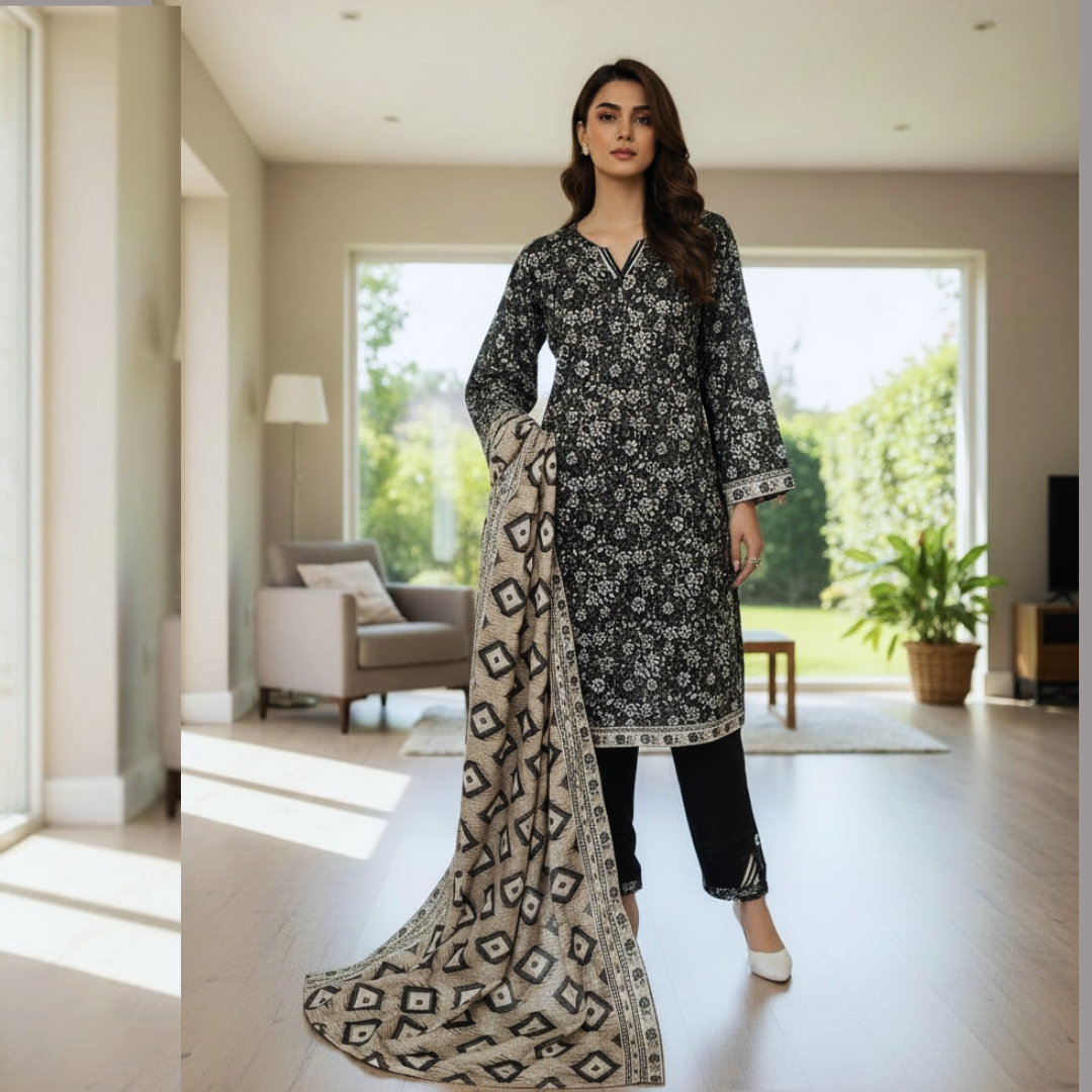 Lawn Three Piece Suit With Lawn Dupatta