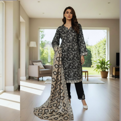 Lawn Three Piece Suit With Lawn Dupatta
