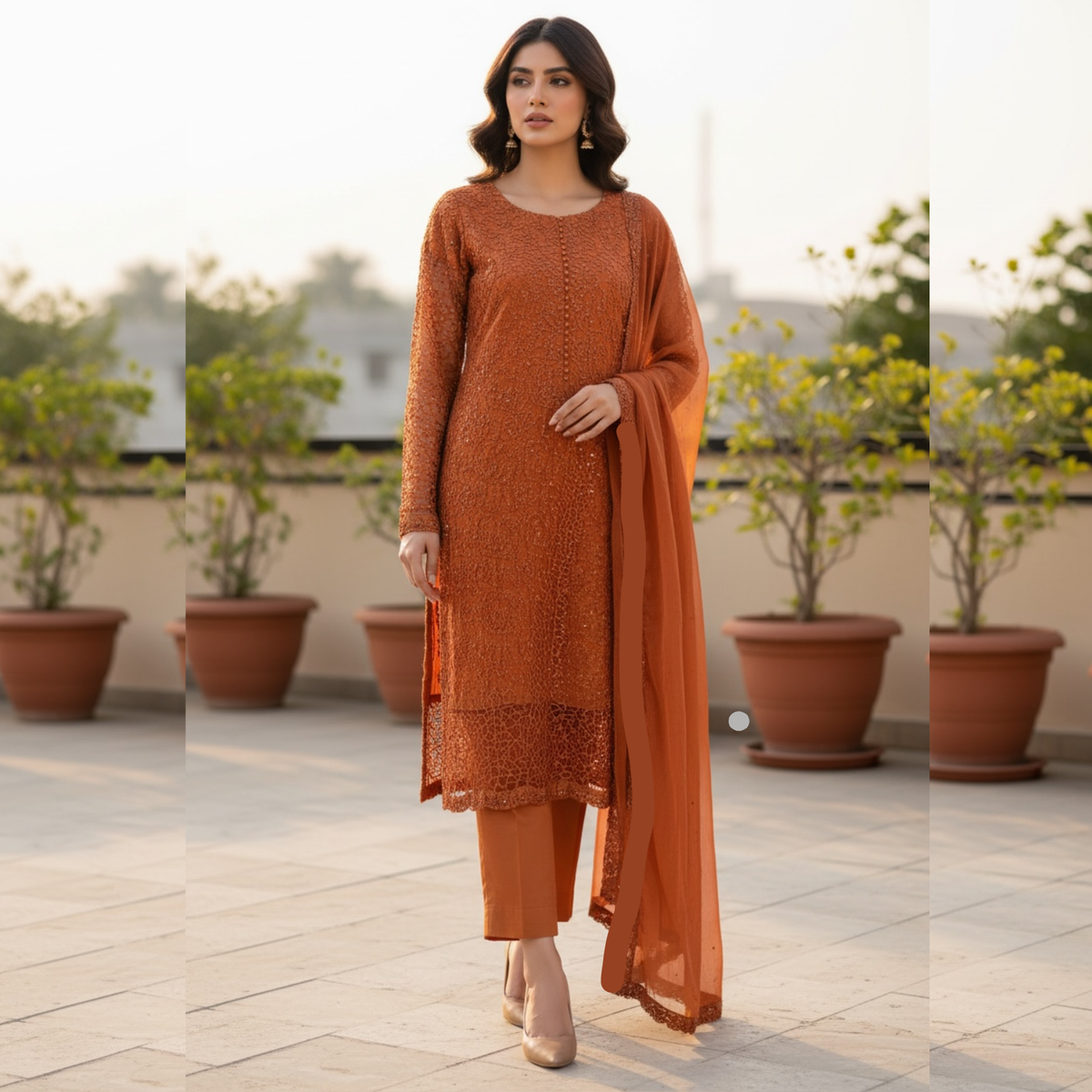 Lawn Three Piece Suit With Chiffon Dupatta