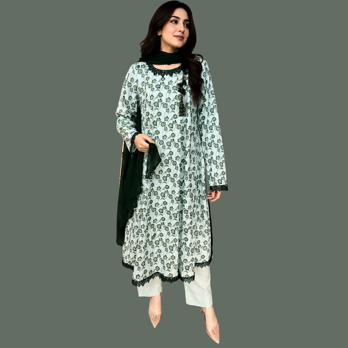 Lawn three piece suit with Chiffon dupatta
