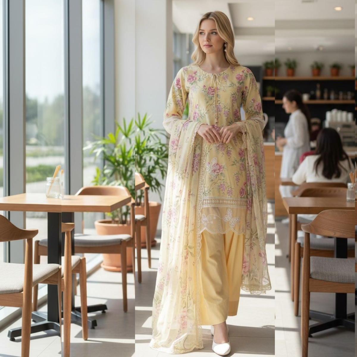 Embroidered Lawn Three Piece Suit With Chiffon Dupatta