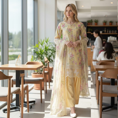 Embroidered Lawn Three Piece Suit With Chiffon Dupatta