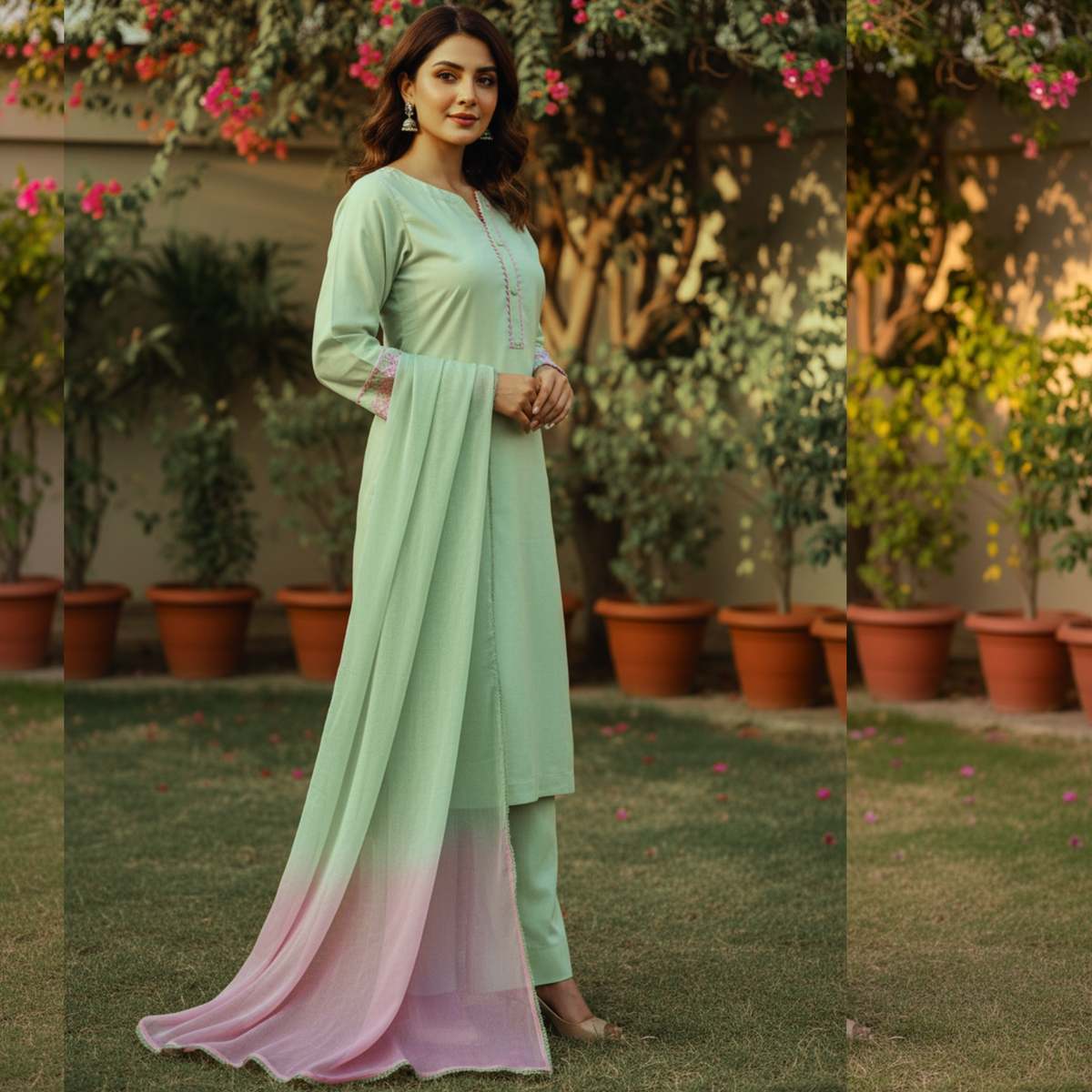 Lawn Three Piece Suit With Chiffon Dupatta