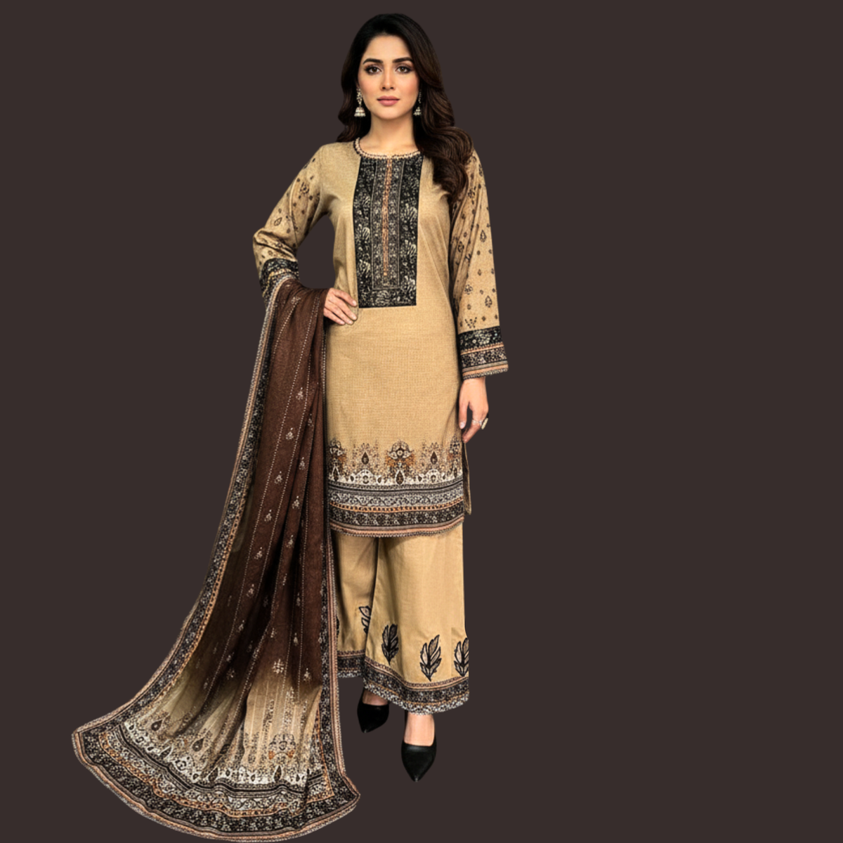 Lawn Three Piece Suit With Lawn Dupatta