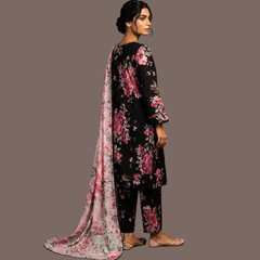 Embroidered lawn three piece suit with Chiffon dupatta